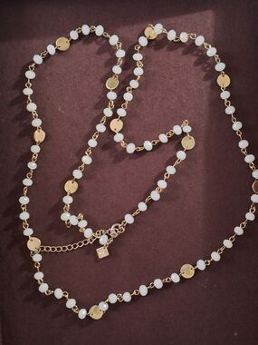 Banana Republic Gold and White Bead Disc Long Necklace